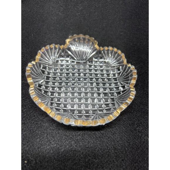 Vintage Clear Glass Trinket Dish with Sawtooth Rim And Decorative Gold Edging - Picture 3 of 9